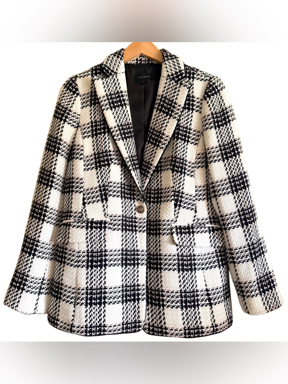 TALBOTS Preppy Business Casual Formal Plaid Tweed Structured City Chic Blazer 6